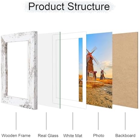 5x7 Picture Frame Set of 2, 5 x 7 Wood Photo Frames with Mat for 4x6, Rustic Natural Wooden Frame with Real Glass Cover for Wall and Tabletop Display,Distressed White - Image 3