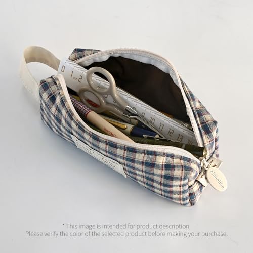 Monolike Unmatched Friends Fabric Check Block Pencil Case, Vintage red - Aesthetic Gingham Pastel Desk Organizer, Soft Padded Makeup Brush Case, Trendy Minimalist Stationery Pouch - Image 4