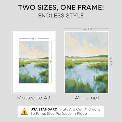 Homeforia A1 White Poster Frame, High-End Metal, A2 Mat, Glass - Image 3
