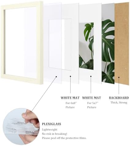 Egofine 8x12 Picture Frames Set of 4, Made of Solid Wood Covered by Plexiglass 5x7 and 6x8 with Mat or 8x12 without Mat, for Table Top Display and Wall Mounting Photo Frame Beige - Image 4