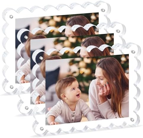 Chivalral 6x8 Scalloped Acrylic Photo Frame 3 Pack,12+12mm Desktop Holders by Chivalral