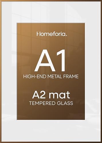 Homeforia A1 Bronze Poster Frame, High-End Metal, A2 Mat, Glass by Homeforia