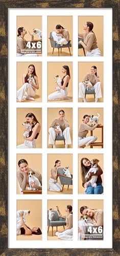 DUENPY 14x32 Collage Frame For 15 4x6 Photos Brown by DUENPY