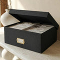 Decorative Photo Storage Box - Sturdy Linen Organizer Holds 1700 Photos by ZICOTO