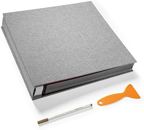 Large Photo Album Self Adhesive 4x6 5x7 3x5 8.5x11 Scrapbook Magnetic DIY Scrapbook Length 13 x Width 12.8 (Inches) 120 Black Sticky Pages Linen Cover DIY Photo Album(Grey) by HoneyTolly