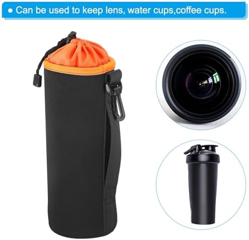 PATIKIL Camera Lens Bag, 2 Pcs 3.7" ID x 9.8" H Cylindrical Drawstring Lens Pouch with Thick Protective Neoprene, Lens Case for DSLR Camera Lens, Water Coffee Cups Black, Orange - Image 6