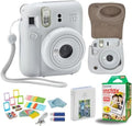 Fujifilm Instant Mini 12 Camera + Accessory Bundle & Custom Case + Fuji Instant (20 Shots) Designer Mini Photo Album (60 Pockets) (Clay White) by FUJIFILM
