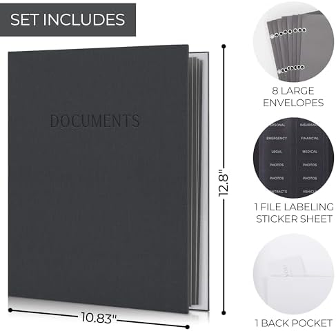 Important Document Organizer Set with Folders - Complete Linen Ring Binder - Image 4