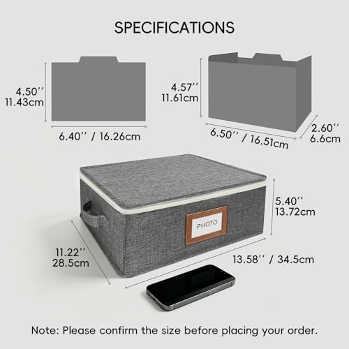 Linen Photo Storage Box with Zipper Lid & Side Handle and Adjustable Dividers,Holds Up to 2000 4x6 Pictures, Memory Keepsake Box for Wedding,Baby, Cards, Stamps, Grey - Image 4