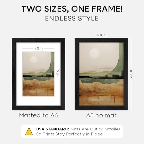 Homeforia A5 Black Oak Picture Frame, High-End Wood, A6 Mat, Glass - Image 2