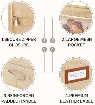 Photo Storage Box, 2000 4x6 Photo Organizer with 8 Dividers, Khaki - Image 3