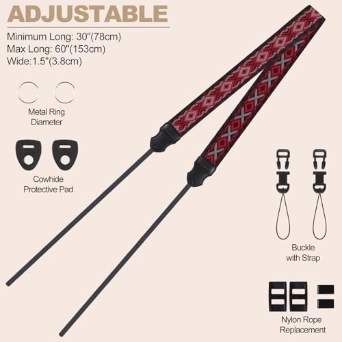 Universal Camera Strap - Camera Neck Strap, Adjustable Shoulder Straps Compatible with Canon, Fujifilm, Nikon, Olympus, Panasonic and other SLR and mirrorless cameras - Red White Grey Rhombus - Image 4