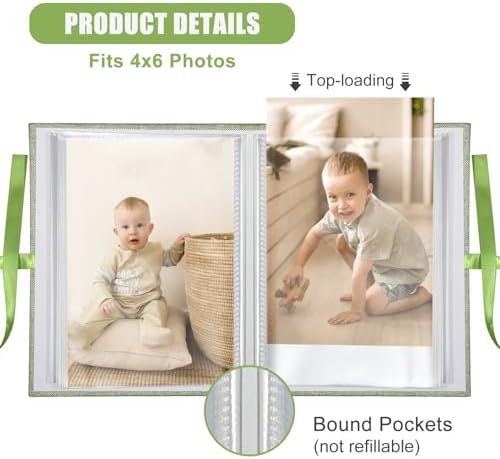Photo Album 4x6 100 Pockets, Slip-in Picture Albums, Linen Cover Top Loader Vertical Pockets Albums for Baby, Kids Boy Girls, Wedding, Family, Anniversary, Grass Green - Image 3