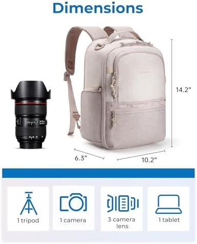 BAGSMART 2 in 1 Small Camera Backpack for DSLR, Fits 12.9" iPad, Beige - Image 6