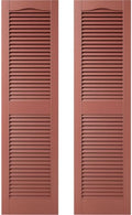 Builders Edge 12 in. W x 52 in. H Builders Edge, Standard Cathedral Top Center Mullion, Open Louver Shutters, Includes Matching Installation Spikes (Per Pair), 027 - Burgundy Red by Builders+Edge