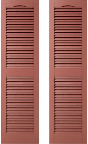 Builders Edge 12 in. W x 52 in. H Builders Edge, Standard Cathedral Top Center Mullion, Open Louver Shutters, Includes Matching Installation Spikes (Per Pair), 027 - Burgundy Red by Builders+Edge