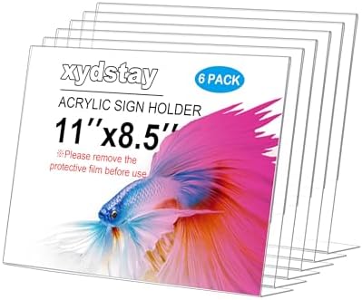 xydstay 6pack Acrylic Sign Holder Horizontal, 8.5x11 L Shape Clear Plastic by xydled