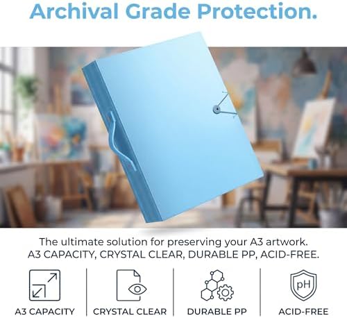 Huacan A3 Art Portfolio Folder - 30 Pocket (60 Pages) Art Portfolio Binder with Handle, Large Capacity Artwork Storage Organizer for 12x16in - Image 6