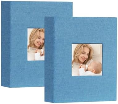 Artmag Mini Photo Album 4x6 50 Pockets 2 Pack, Linen Cover with Front Window Album Each Holds 52 Vertical Photos for Family Wedding Baby Children (Teal) by Artmag