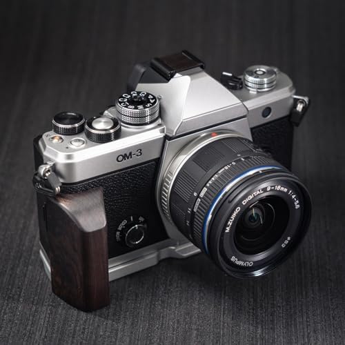 Handmade Wooden Handle Grip L Plate Alloy Base for OM System OM-3 Camera (Ebony + Silver Base) - Image 3