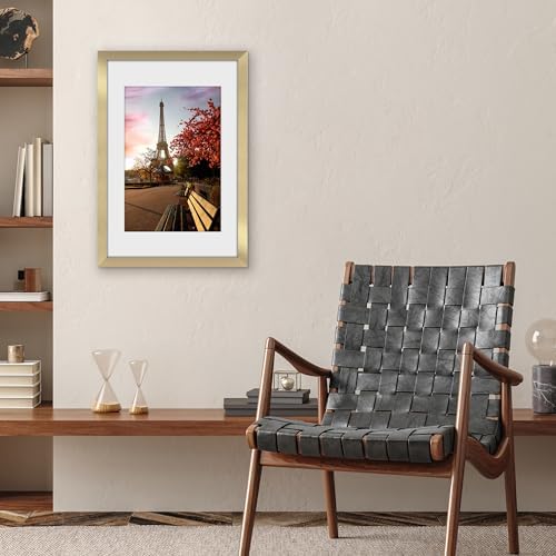 Americanflat 16x24 Poster Frame - Matted to 12x18 - Engineered Wood - Gold - Image 4