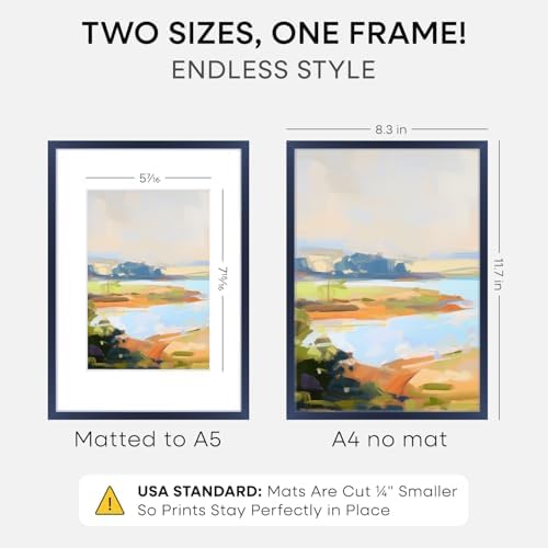 Homeforia A4 Blue Picture Frame, High-End Metal, A5 Mat, Glass - Image 2