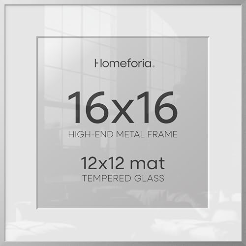 Homeforia 16x16 Silver Picture Frame, High-End Metal, 12x12 Mat, Glass by Homeforia