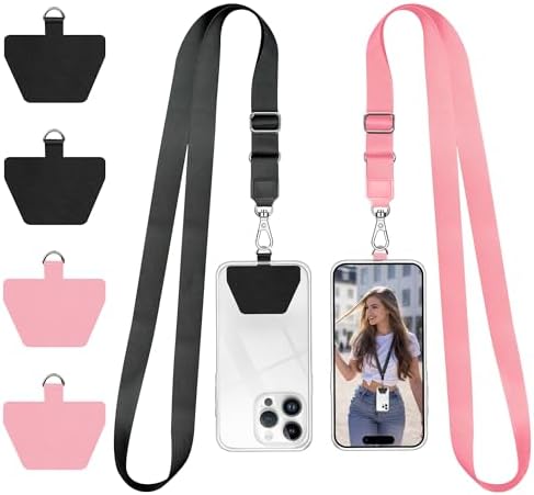 Doormoon Phone Lanyard, Universal Adjustable Neck Strap for Phone Case Keys ID Badges Cell Phone Lanyard Compatible with iPhone, Samsung, Most Smartphones, 2 Pack, Black Pink by Doormoon