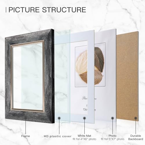XUANLUO 5x7 Picture Frames Set of 4,Rustic Retro Photo Frame(Grey) - Image 3