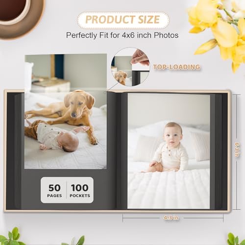 Popotop 4x6 Photo Album Holds 100 Pictures, Vegan Leather Hardcover - Image 3