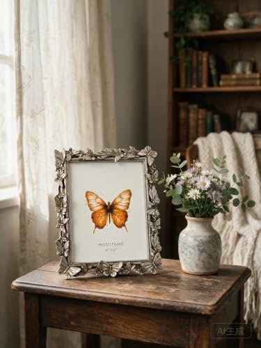 Silver 4X6 Vintage Picture Frames Golden Palm Butterfly Elegant Retro European Design,Antique Picture Frame for Tabletop Stand or Wall Hanging - Image 4