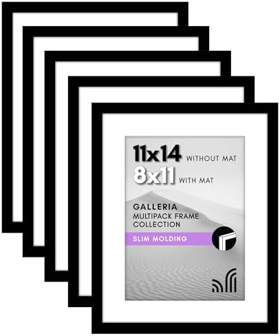 Americanflat 11x14 Picture Frame 5-Pack - Matted to 8x11 - Black by Americanflat