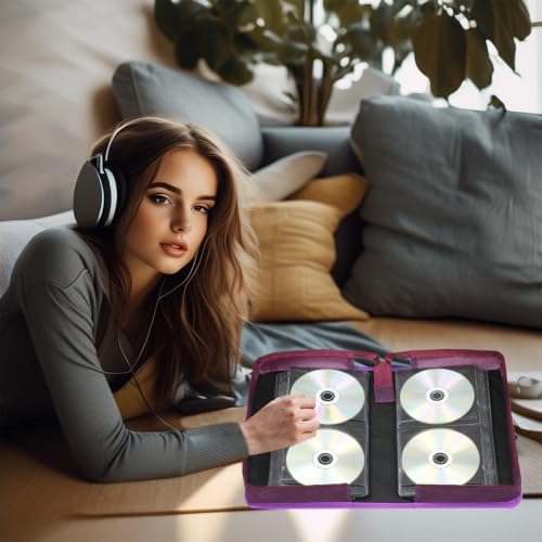 DVD Case CD Storage,128 Capacity CD Cases Holder DVD Storage Case Holders CD DVD Disc Case Storage Wallet Binder for Car Home Office Travel (128 Purple) - Image 4