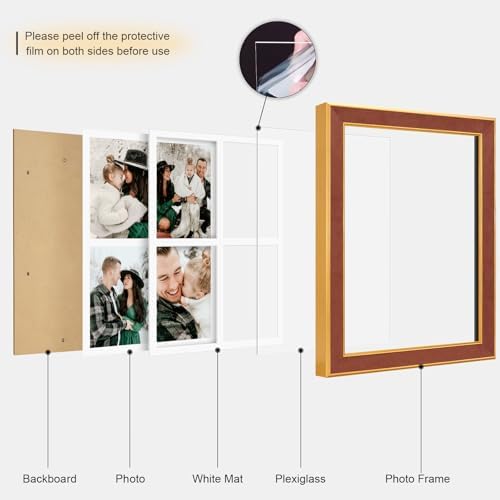 Suede 11x15 Picture Frame Display 4 Opening 5x7 Picture Frames Collage Wall Decor with Mat,Multi Photo Frame for Plexiglass,Wall Decor,1Pack,Brown - Image 2