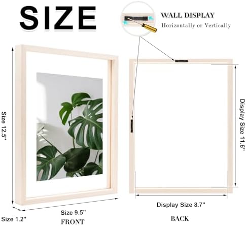 Egofine 9x12 Floating Frames Set of 2, Double Plexiglass Picture Frame, Made of Solid Wood Display Any Size Photo up to 9x12, Wall Mount or Tabletop Standing, Beige - Image 2