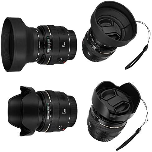 49mm Lens Hood Set Lens Shade Compatible with Canon EF 50mm f/1.8 STM Lens Replaces Canon ES-68 Hood, Collapsible Rubber Lens Hood + Reversible Tulip Flower Lens Hood + Center Pinch Lens Cap - Image 2