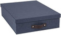 Bigso Oskar Canvas Fiberboard Document Letter Box - File Organizer Box for Important Paperwork - Document Storage with a Lid & Leather Handle - 3.3 in x 10.2 in x 13.8 in - Blue by Bigso