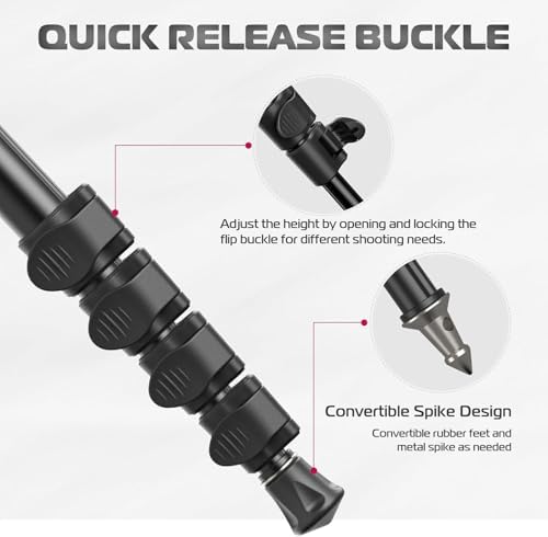 62 Inch Camera Monopod – Lightweight 4-Section Aluminum Travel Monopod with Safety Strap for DSLR, Mirrorless & Video Cameras - Image 3