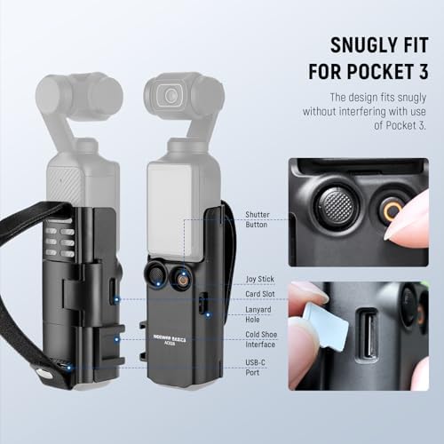 NEEWER Basics Protective Case with Hand Strap, Compatible with DJI Osmo Pocket 3, Pocket 3 Creator Combo Accessories, Extension Handle, Housing Extension Frame, Cold Shoe, Type C Port, SD Card Slot - Image 3