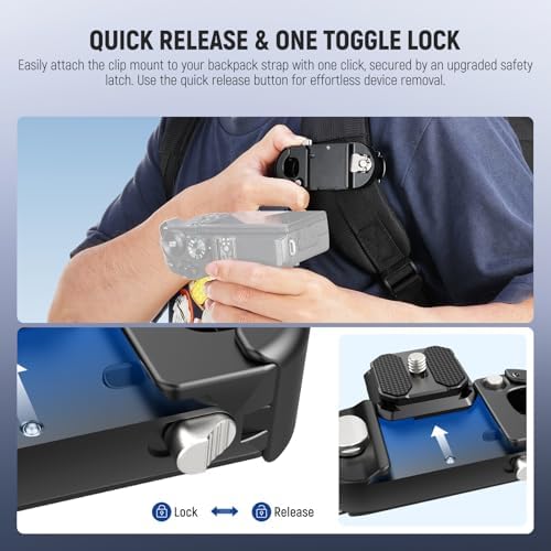 NEEWER Backpack Camera Clip Mount with Square QR Plate, Upgraded Safety Latch, Quick Release Camera Belt Clip Backpack Strap Compatible with PD QR System Canon Nikon Sony DSLRs, GP67 - Image 2