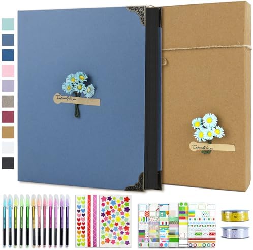 Vienrose DIY Scrapbook Photo Album Kit with Pens Tapes and Stickers 60 Pages Hardcover 8.5x11 Inches 3 Rings Removable Black Paper Scrapbooking for Lover Friends Kids Wedding Skyblue by Vienrose