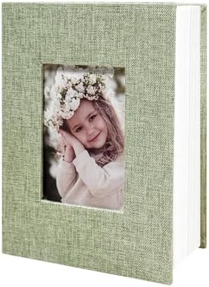 Photo Album 4x6 100 Pockets, Linen Cover Top Loader Vertical, Slip-in Picture Grass Green Pockets Albums for Wedding, Family, Anniversary, Baby, Vacation by HenPisen