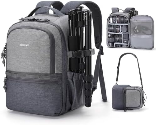 BAGSMART 2 in 1 Small Camera Backpack for DSLR, Fits 12.9" iPad, Gray by BAGSMART