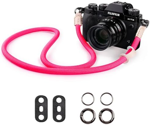 VOVMOEYA Nylon Braided Camera Rope Strap, Camera Neck Shoulder Strap with O-Ring for DSLR & Mirrorless Camera- Pink by VOVMOEYA