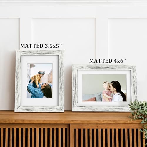 Egofine 5x7 Picture Frames Set of 4, Made of Solid Wood Covered by Plexiglass 3.5x5 and 4x6 with Mat or 5x7 without Mat, for Table Top Display and Wall Mounting Photo Frame Driftwood White - Image 5
