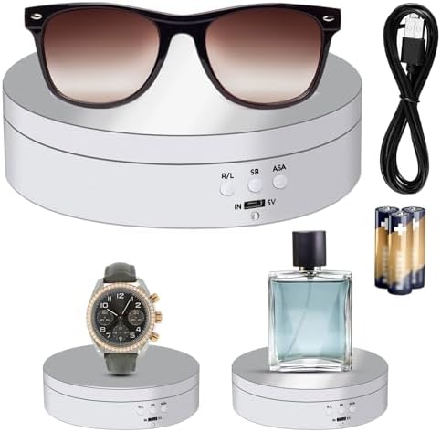 Hicarer 360 Rotating Display Stand Turntable USB Powered,, White, Mirror by Hicarer