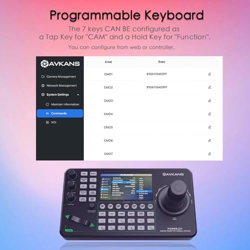PowerJoy PTZ Camera Joystick Controller, IP NDI Camera Keyboard with 4D Joystick, Electrical Controlling Device for Live Streaming(5inch Preview) - Image 4