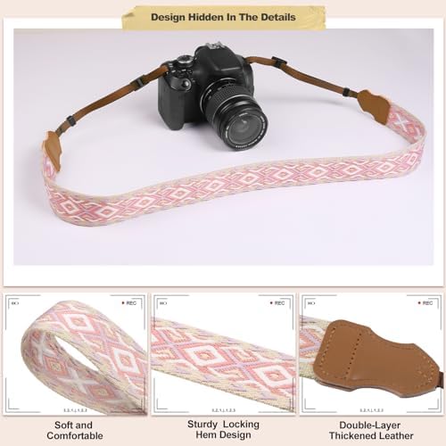 Universal Camera Strap - Camera Neck Strap, Adjustable Shoulder Straps Compatible with Canon, Fujifilm, Nikon, Olympus, Panasonic and other SLR and mirrorless cameras - Purple Red White Rhombus - Image 5