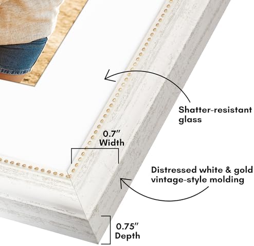 Americanflat 8x10 Vintage Picture Frame - Matted to 5x7 - White & Gold - Image 3