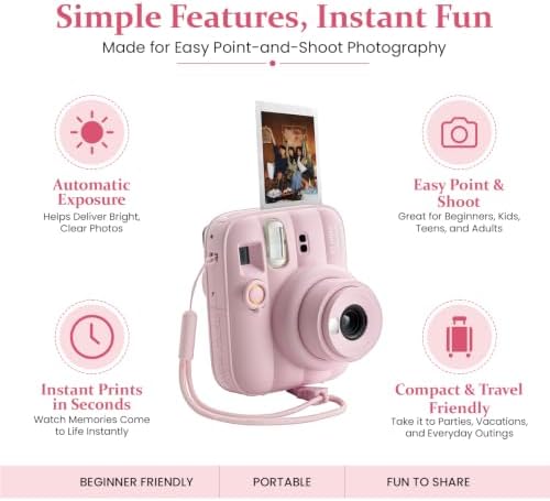 FUJIFILM instax Mini 13 Candy Pink Instant Camera Bundle with 20 Sheets instax Mini Film, Carrying Case, Photo Album, Assorted Photo Frames & BluebirdSales Microfiber Cleaning Cloth (Candy Pink) - Image 3